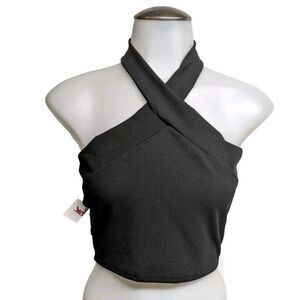 **NEW** 21 Saints Top Women Large Halter Neck Crop Diamond Shaped Black L